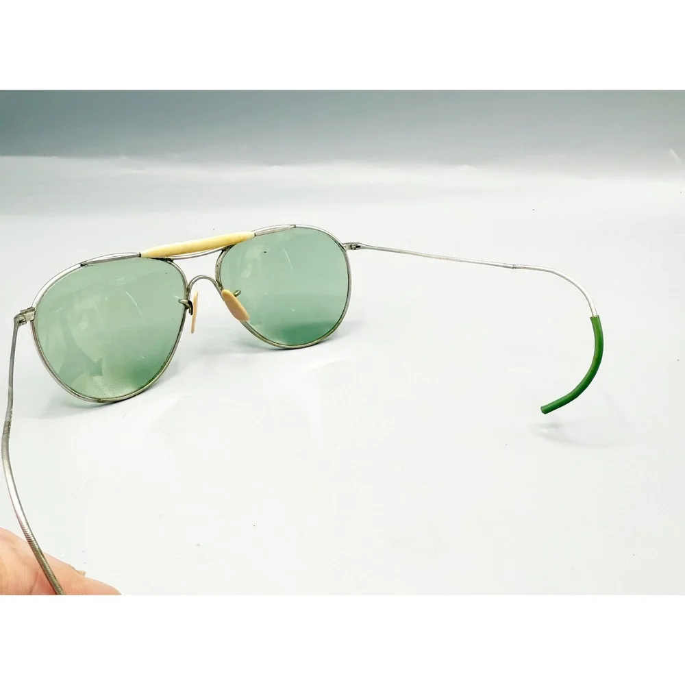 Vintage WW2 Aviator Sunglasses Green Lenses Metal Frame Pre-Ray Ban Glasses‎ AO